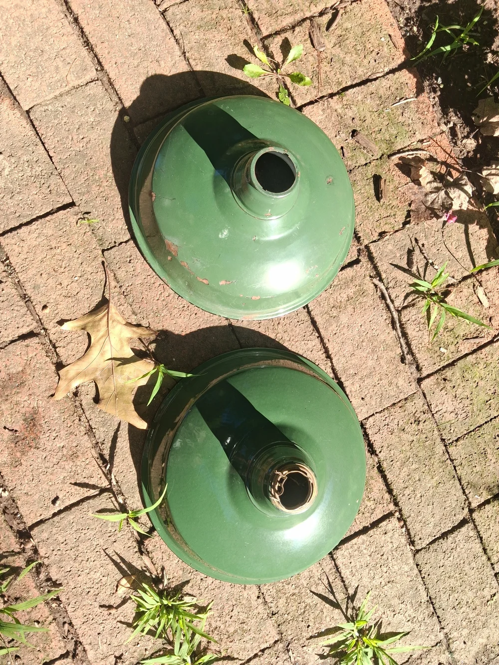 Vintage Green Enamel Porcelin Metal Industrial Shades